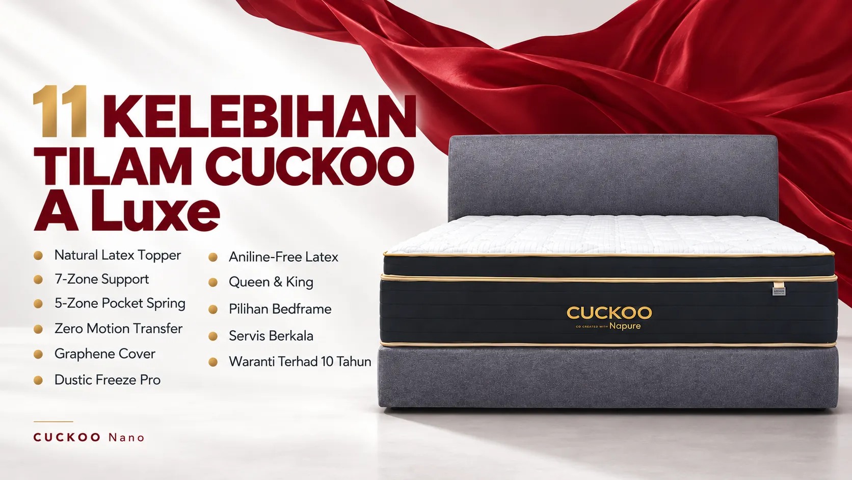 11 Kelebihan Tilam CUCKOO A-LUXE: natural latex, sokongan 7 zon dan servis pembersihan berkala