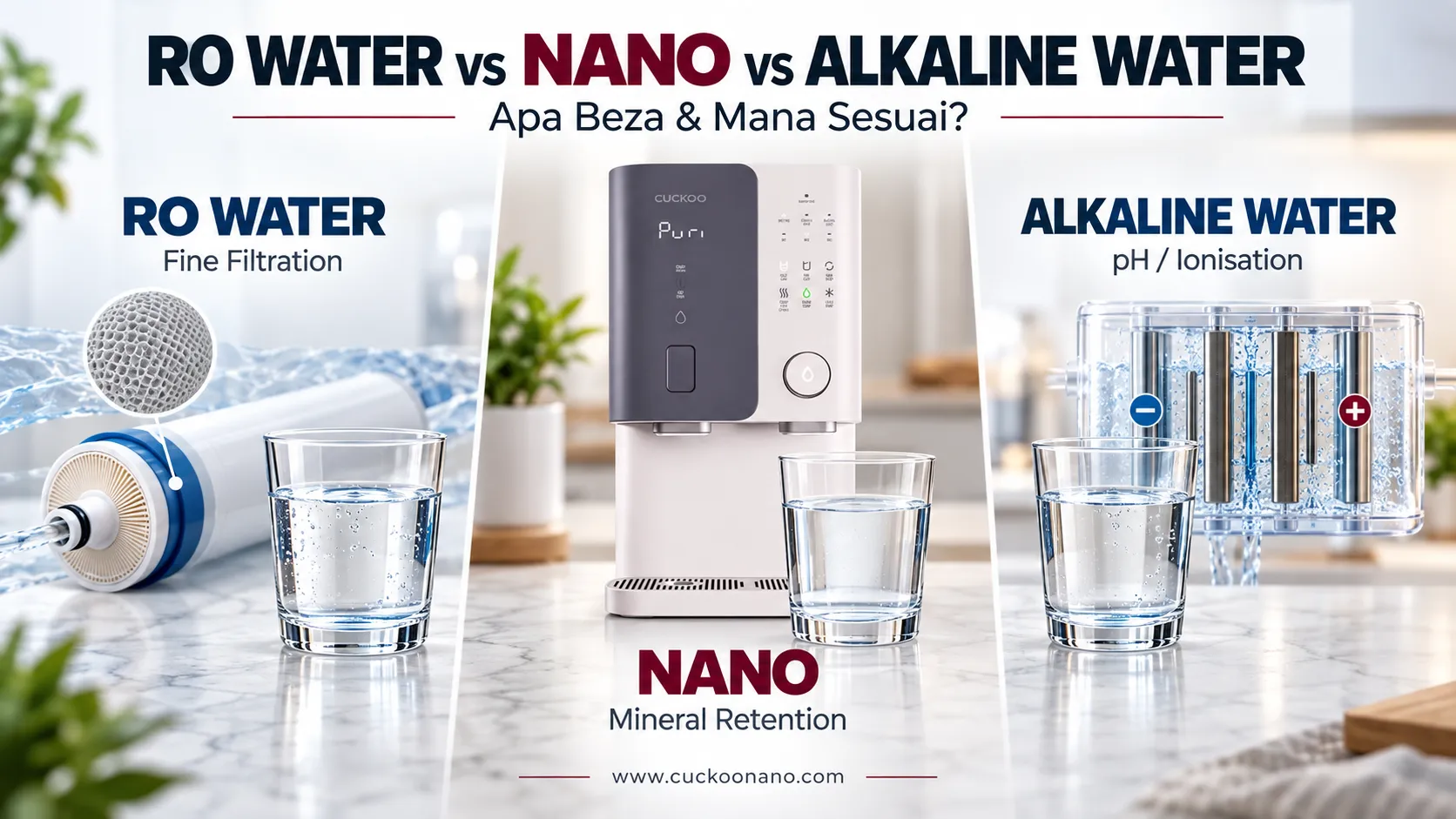 Perbandingan air RO, Nano Filtration dan alkali pada penapis air