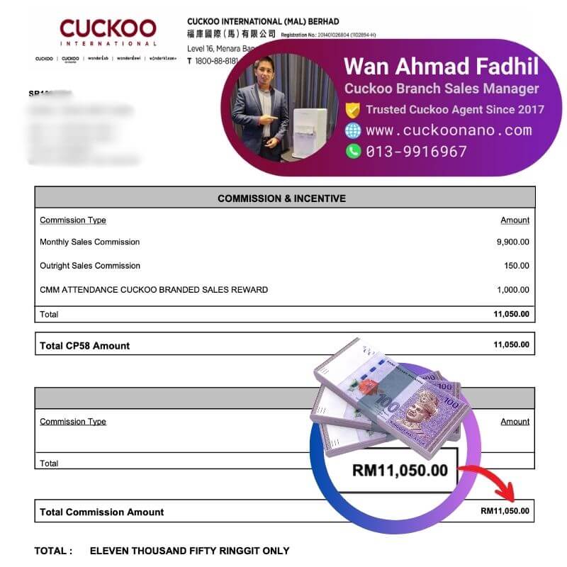 komisyen ejen cuckoo commission income www.cuckoonano.com