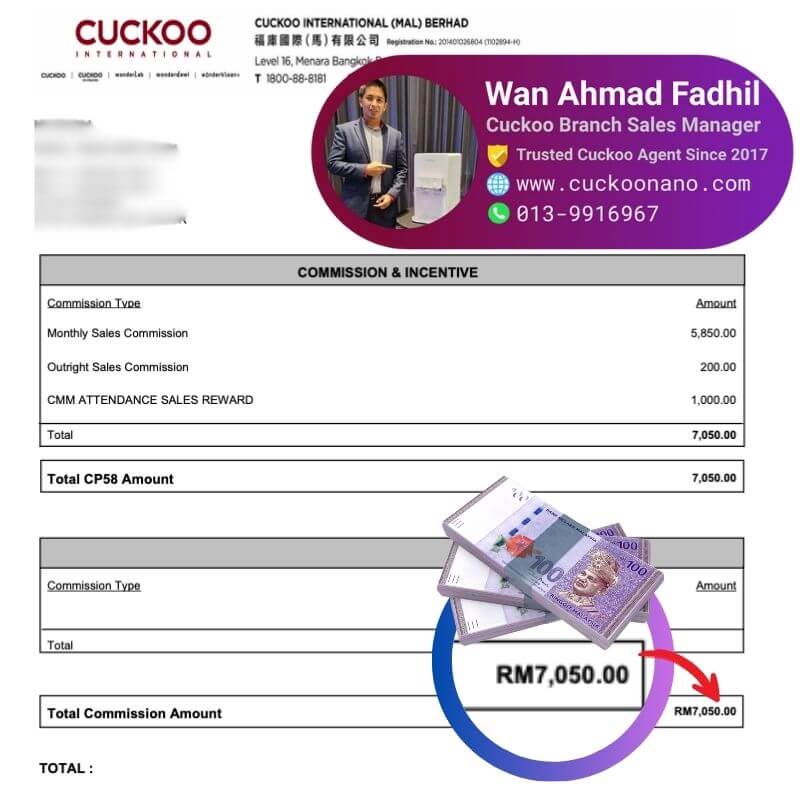 komisyen ejen cuckoo commission income www.cuckoonano.com