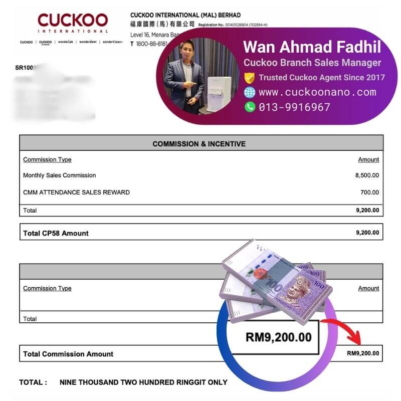 komisyen ejen cuckoo commission income www.cuckoonano.com