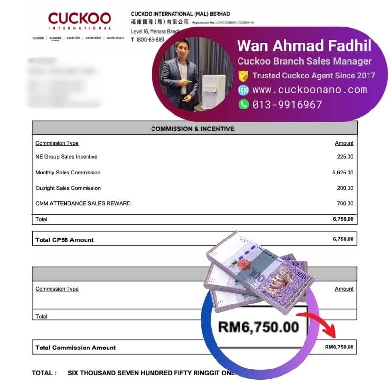 komisyen ejen cuckoo commission income www.cuckoonano.com