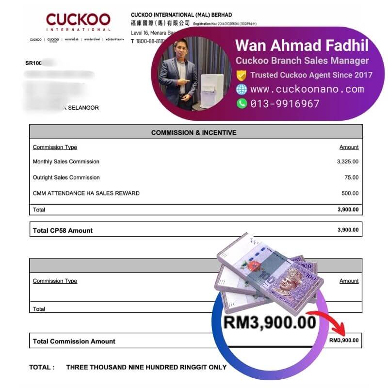 komisyen ejen cuckoo commission income www.cuckoonano.com