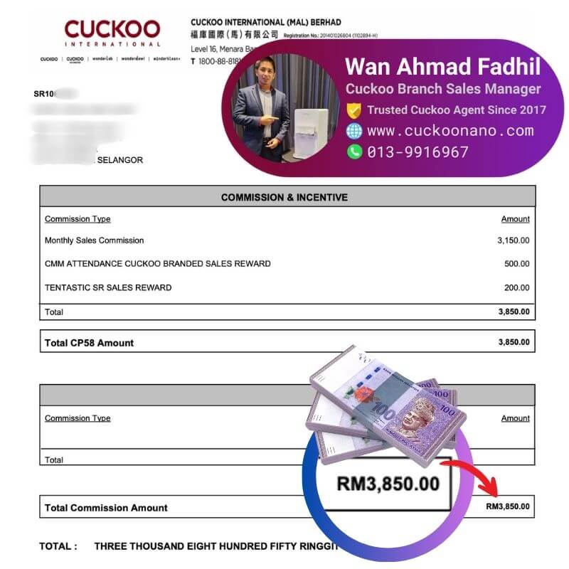 komisyen ejen cuckoo commission income www.cuckoonano.com