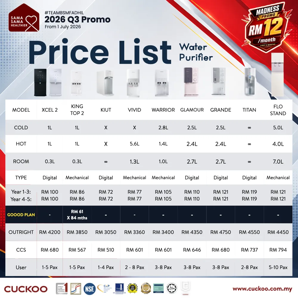 CUCKOO Malaysia price list 2026