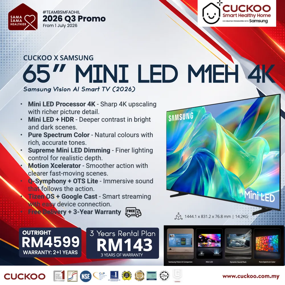 Samsung 65-inch Mini LED 4K TV price via CUCKOO 2026