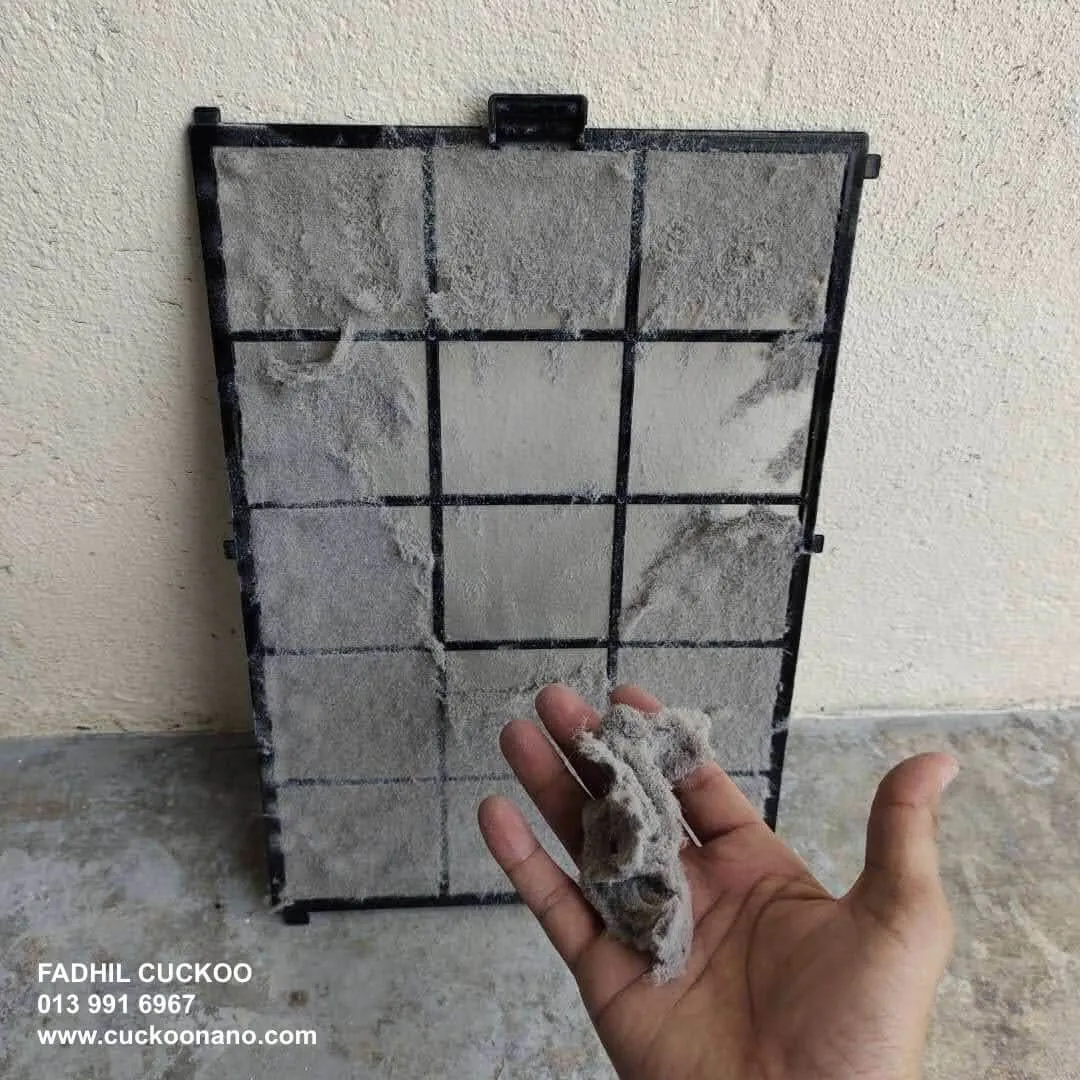 CUCKOO C+ filter filled with dust — Captured before it circulates back