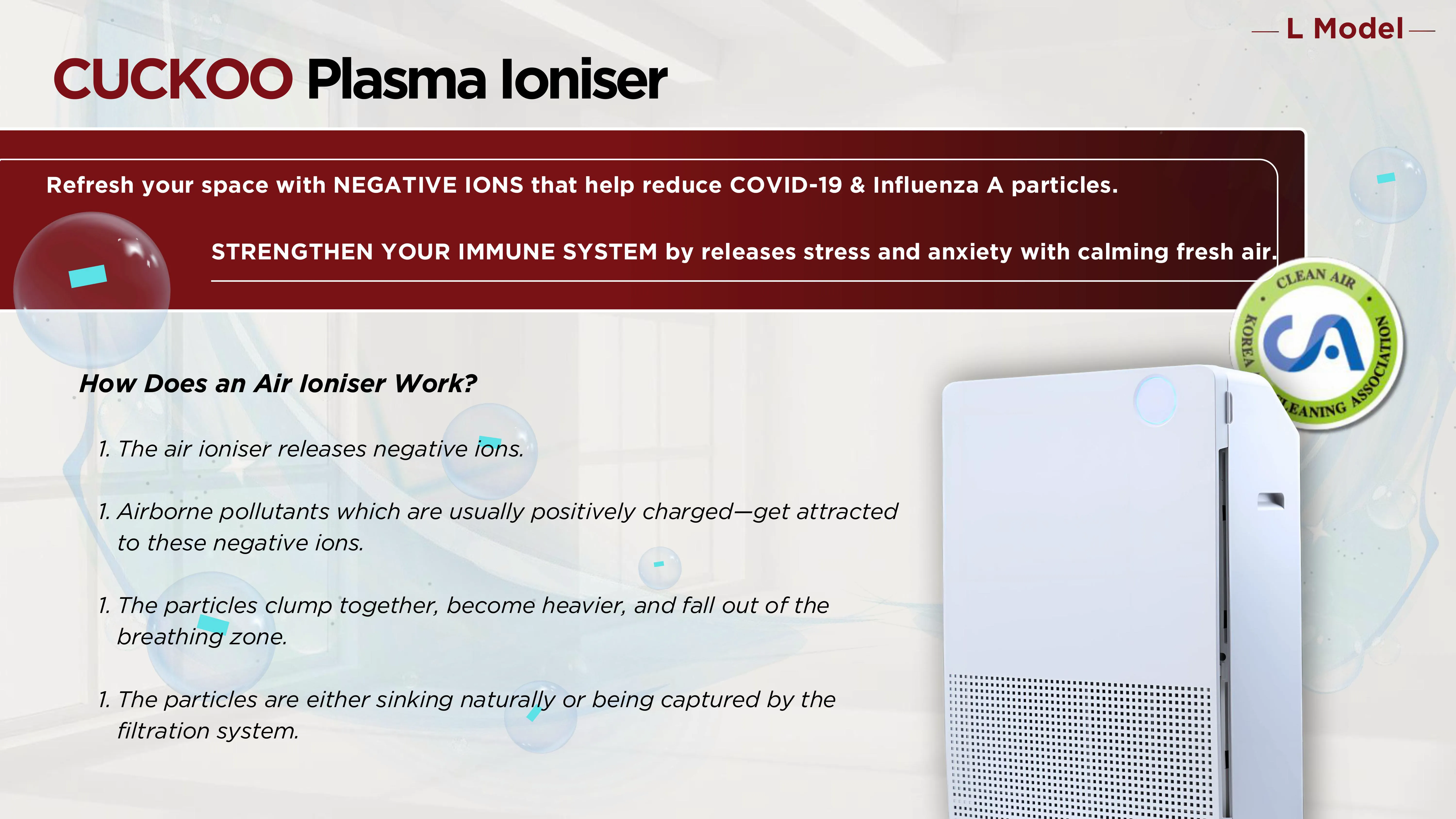 CUCKOO L Model Plasma Ioniser releasing negative ions for fresher air