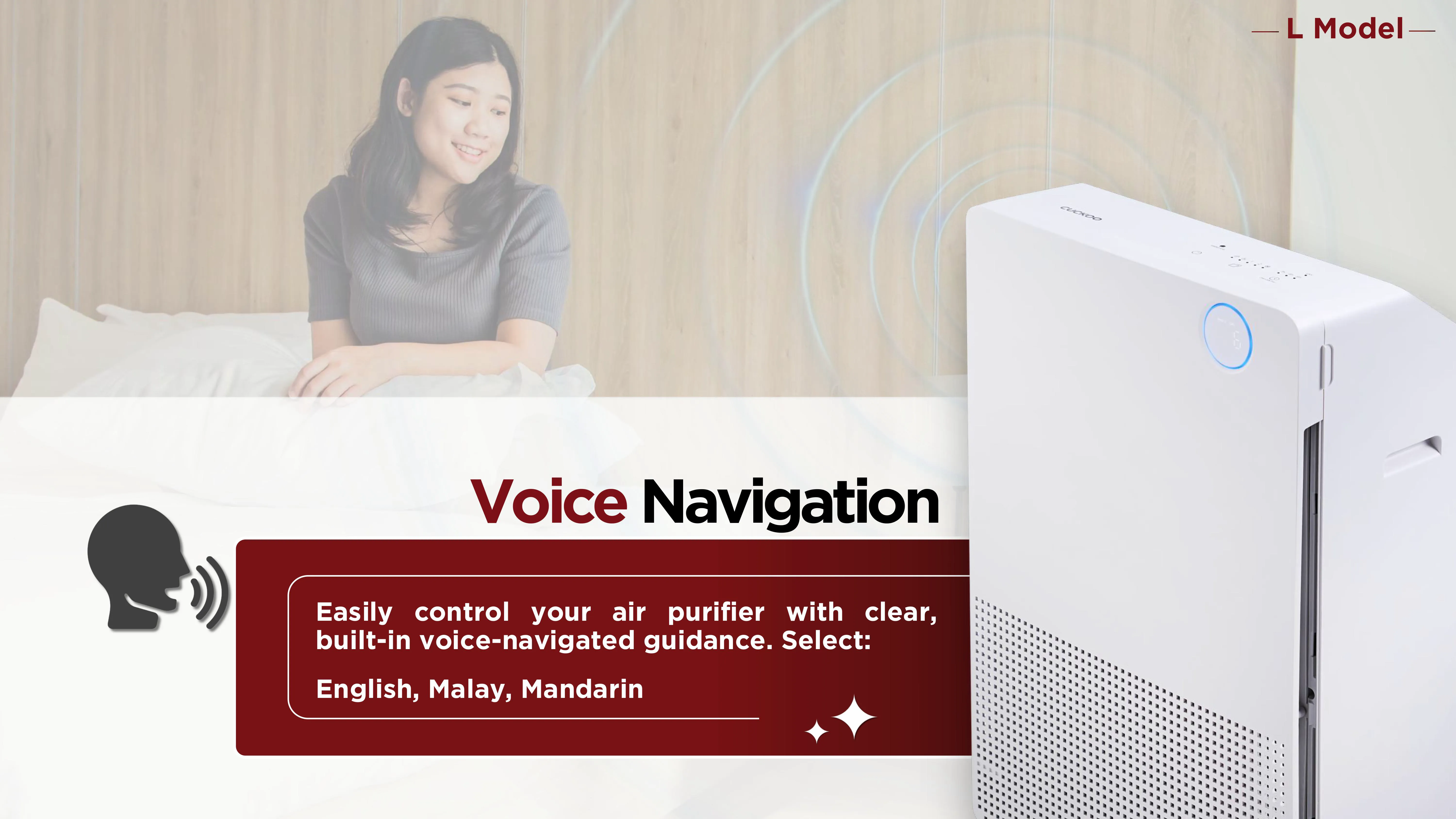 Voice navigation on the CUCKOO L Model in 3 languages English Malay Mandarin