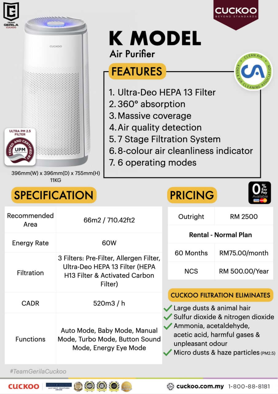 penapis udara cuckoo k model air purifier