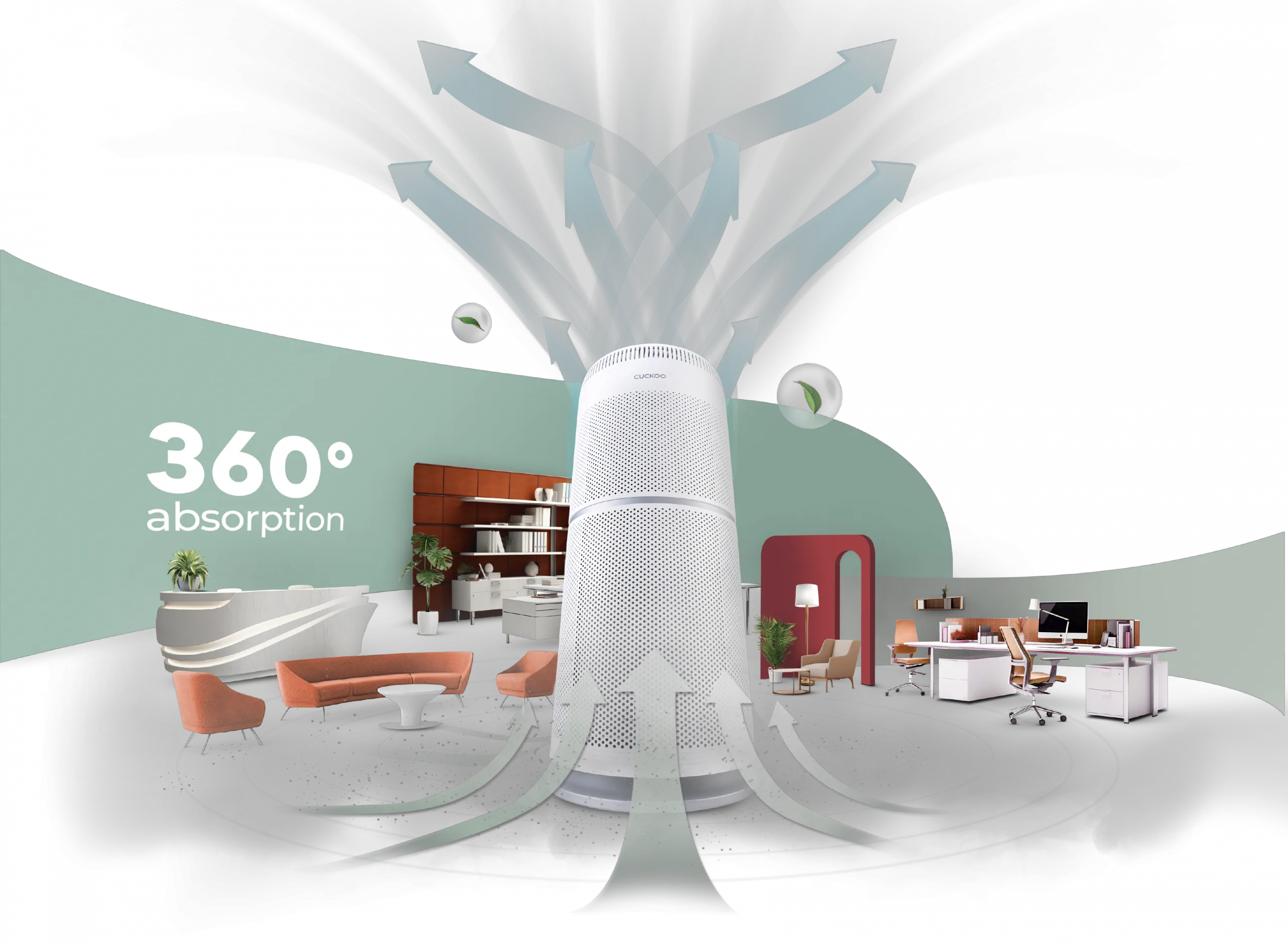 360° absorption of the CUCKOO U Model drawing air from every direction