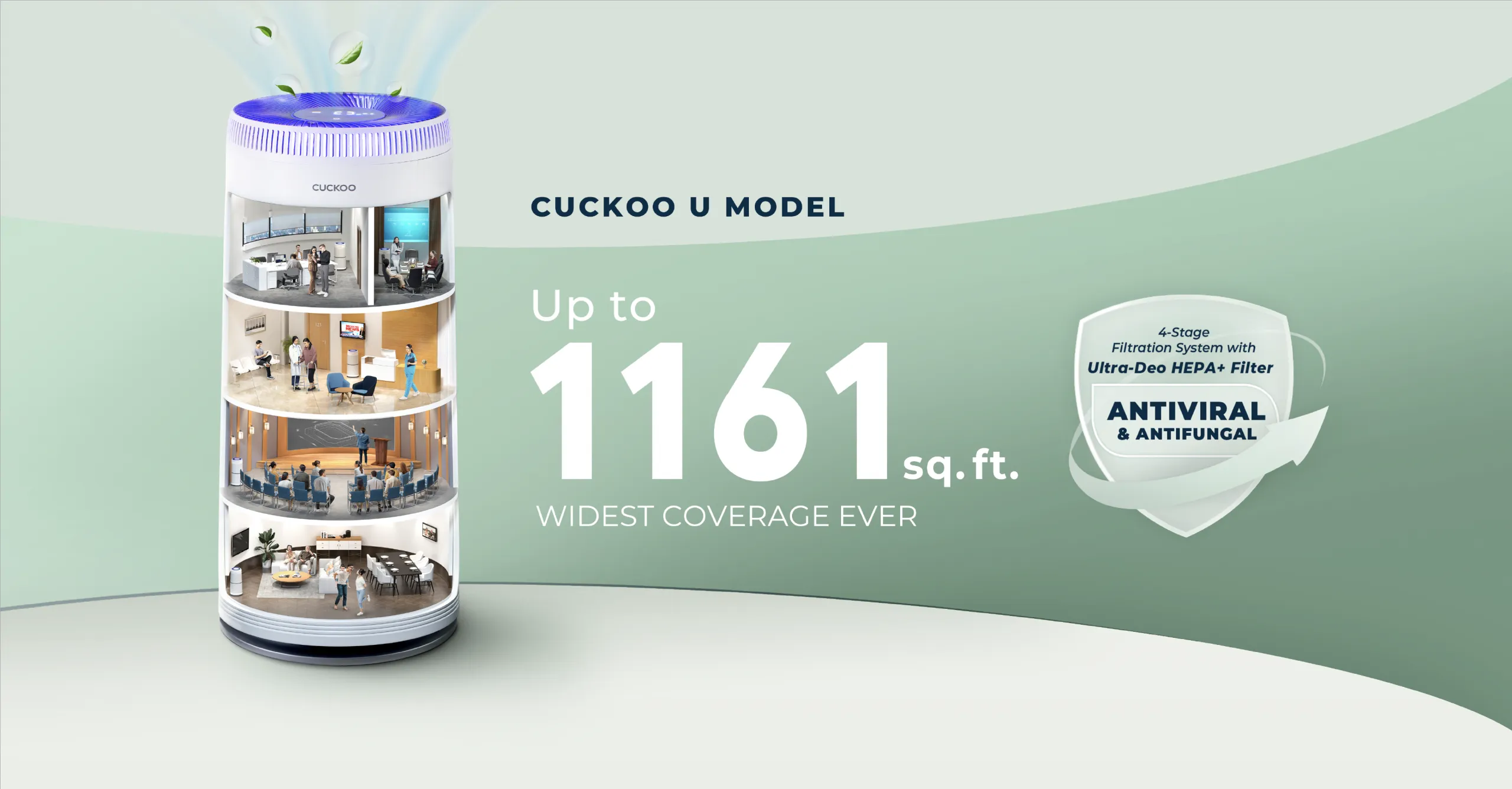 CUCKOO U Model filtering air up to 1161 sq ft in offices, clinics, halls and homes