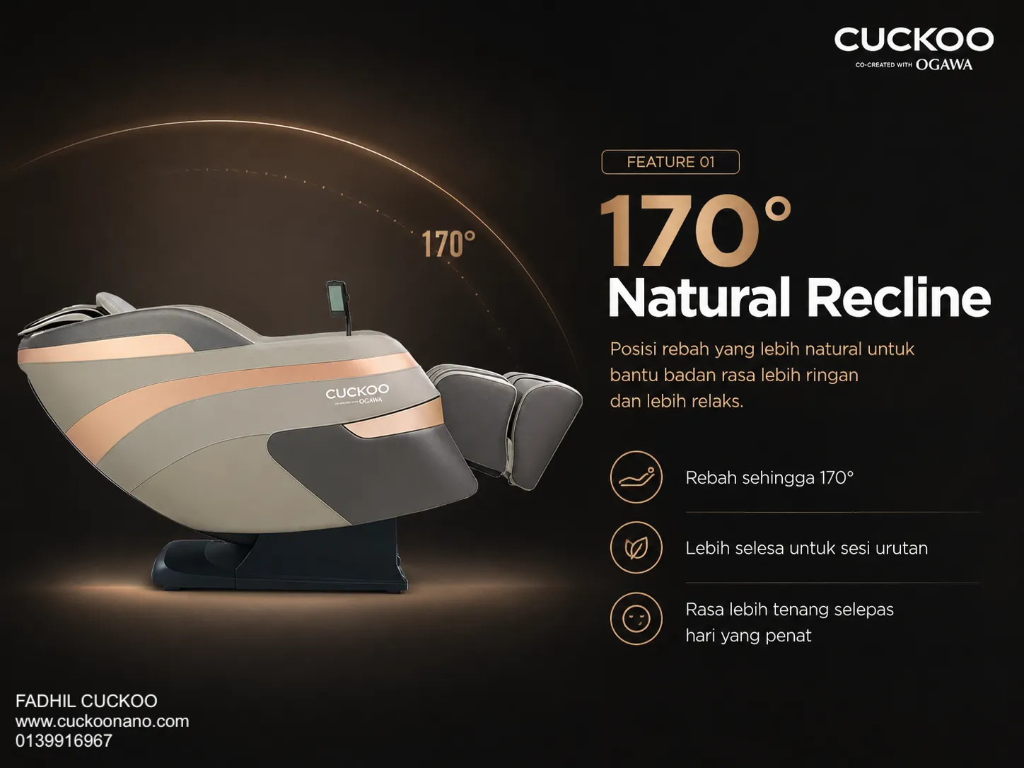170° Natural Recline on the CUCKOO BESPOKE 2 Massage Chair