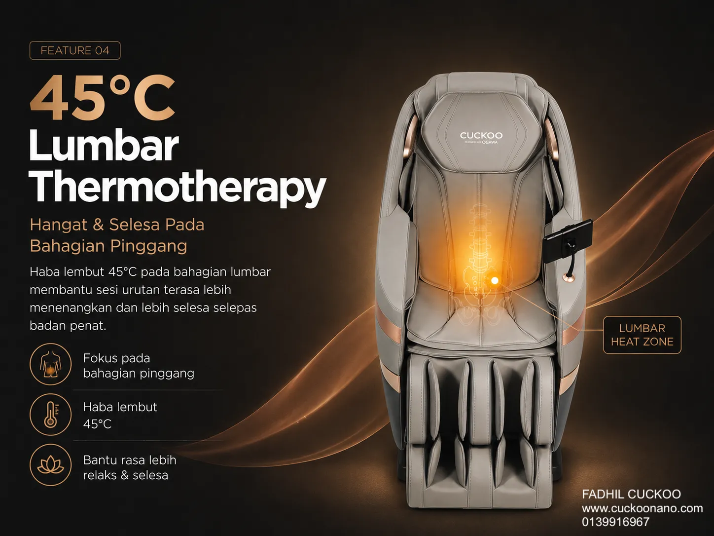 45°C lumbar heat on the CUCKOO BESPOKE 2 Massage Chair