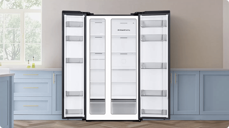 Ruang simpanan besar peti sejuk side by side 583L dengan SpaceMax
