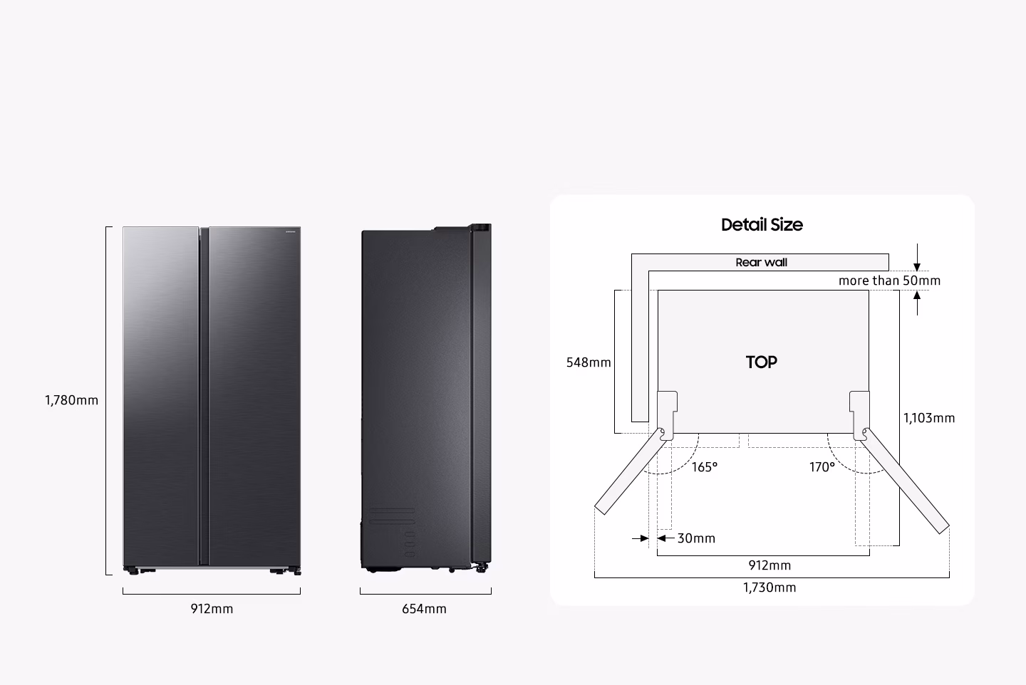 How to measure kitchen space for the 583L side-by-side refrigerator