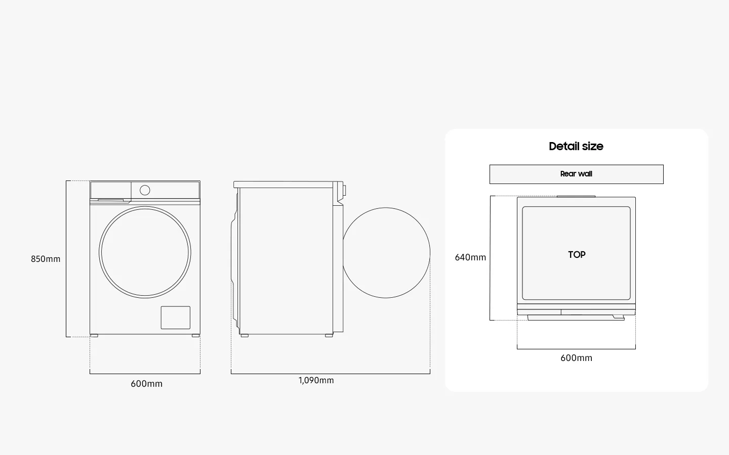 Samsung Bespoke AI Washer Dryer 12kg wash 7kg dry measurements