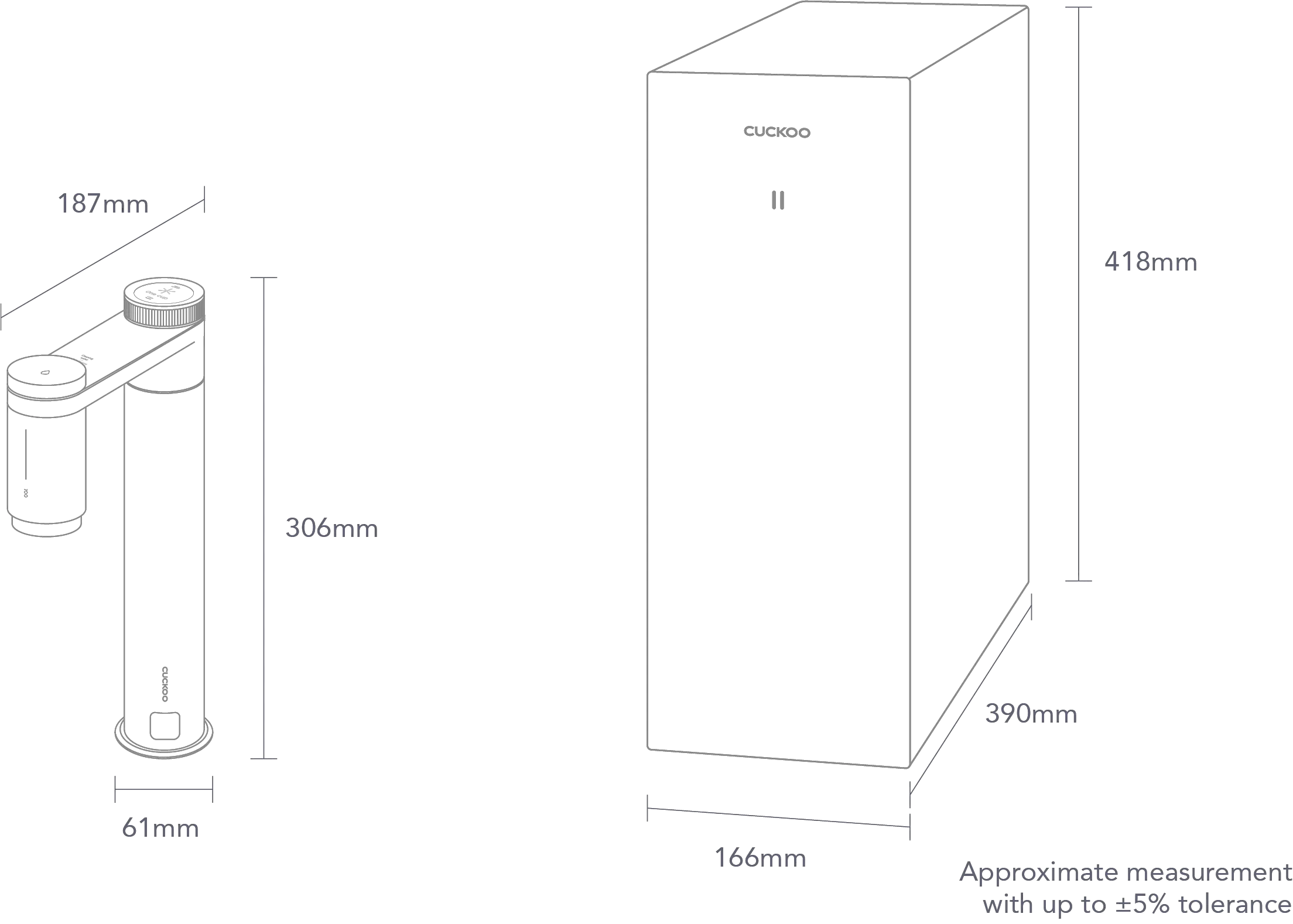CUCKOO ACE specification and dimension diagram — under sink water purifier