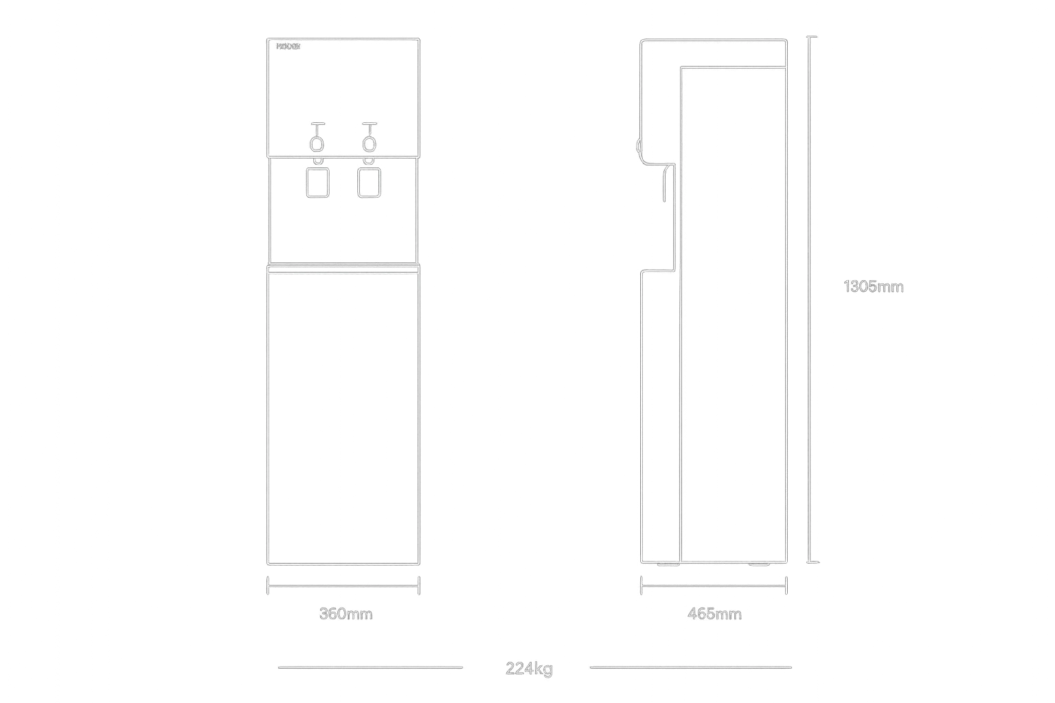 Spesifikasi dan dimensi CUCKOO FLO Stand water purifier