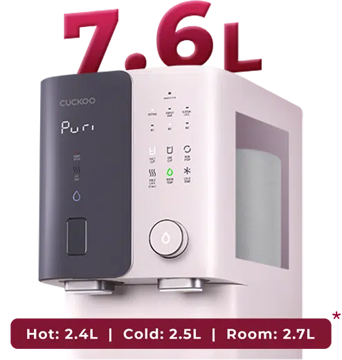 CUCKOO Glamour extra large 7.6L tank dengan Hot 2.4L Cold 2.5L dan Room 2.7L