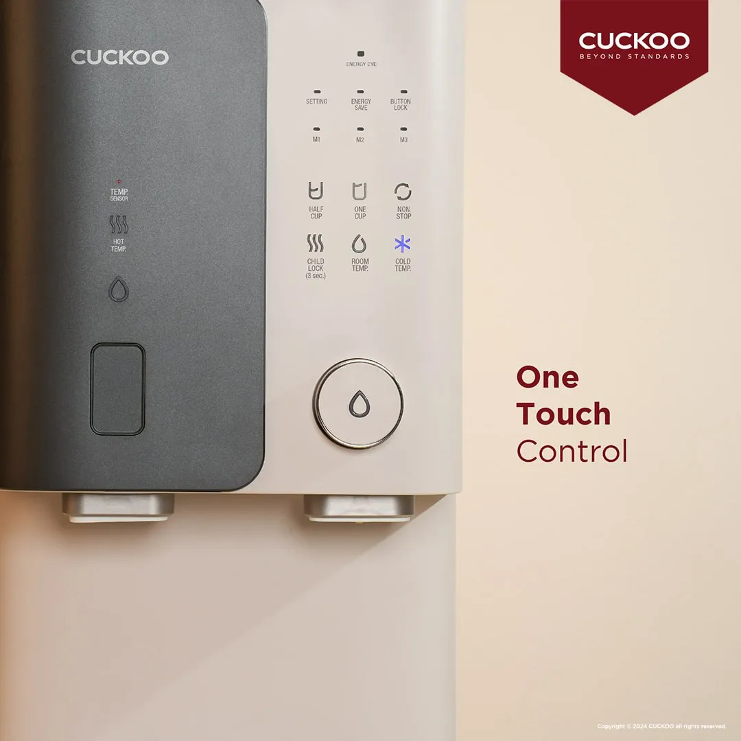 Gambar CUCKOO Glamour water purifier 17 dengan rekaan matte black dan champagne pink