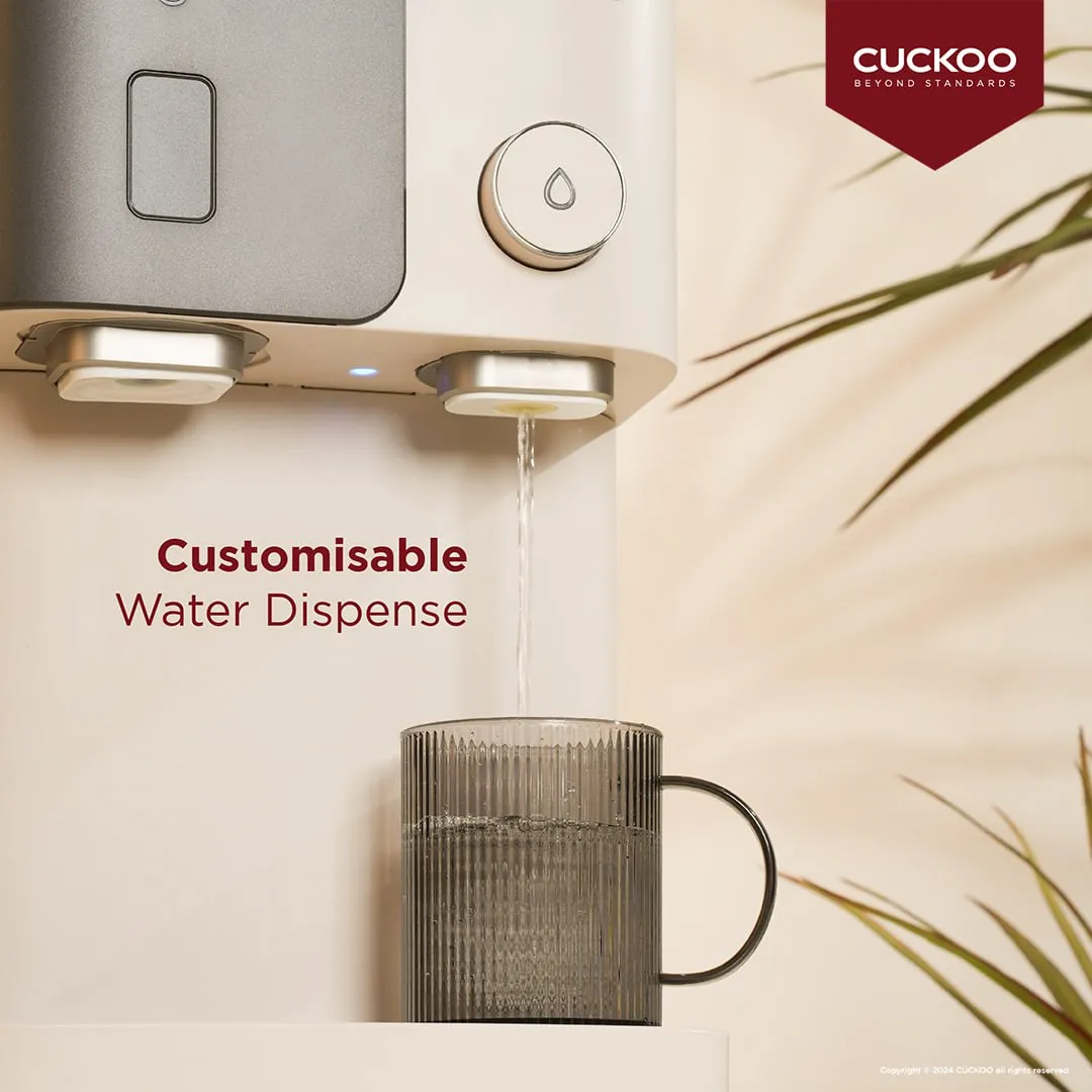 Gambar CUCKOO Glamour water purifier 19 dengan rekaan matte black dan champagne pink