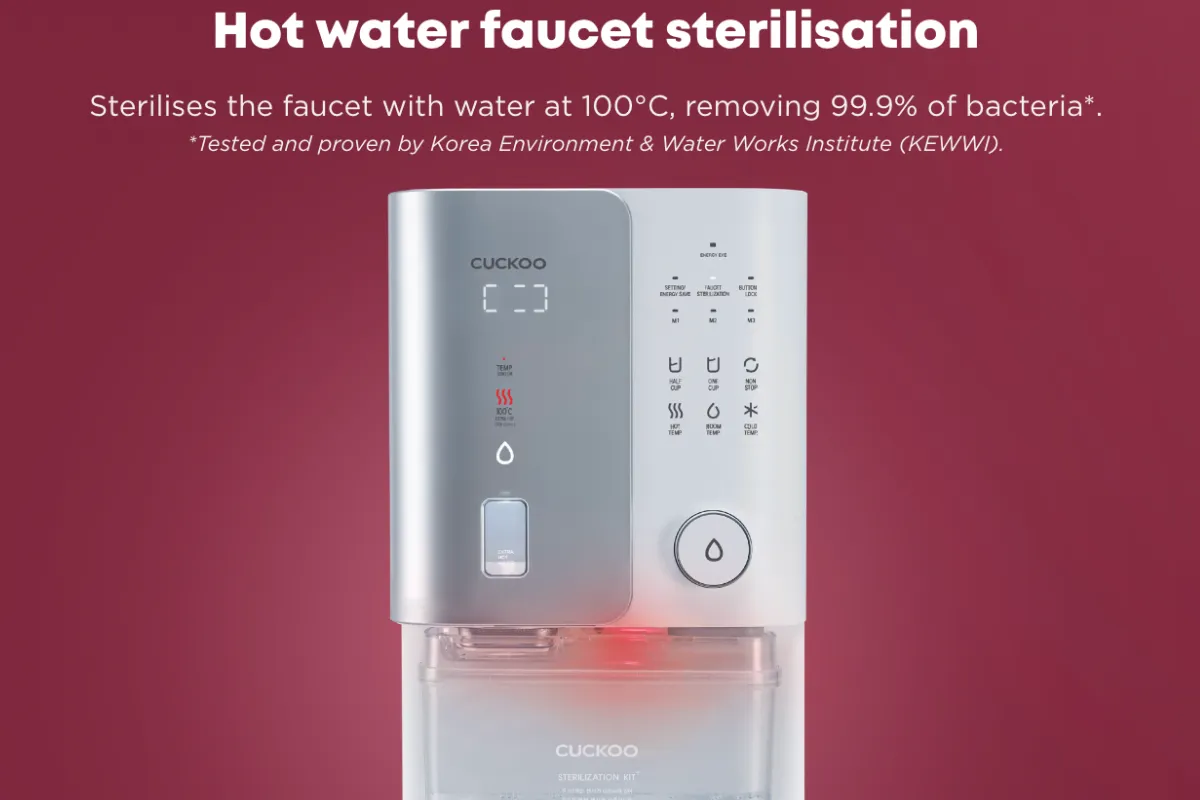 Fungsi air panas dan sterilisation CUCKOO Grande