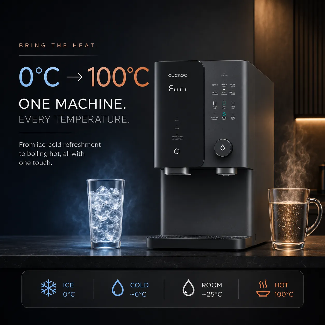 CUCKOO Granite ice-cold and hot water function visual