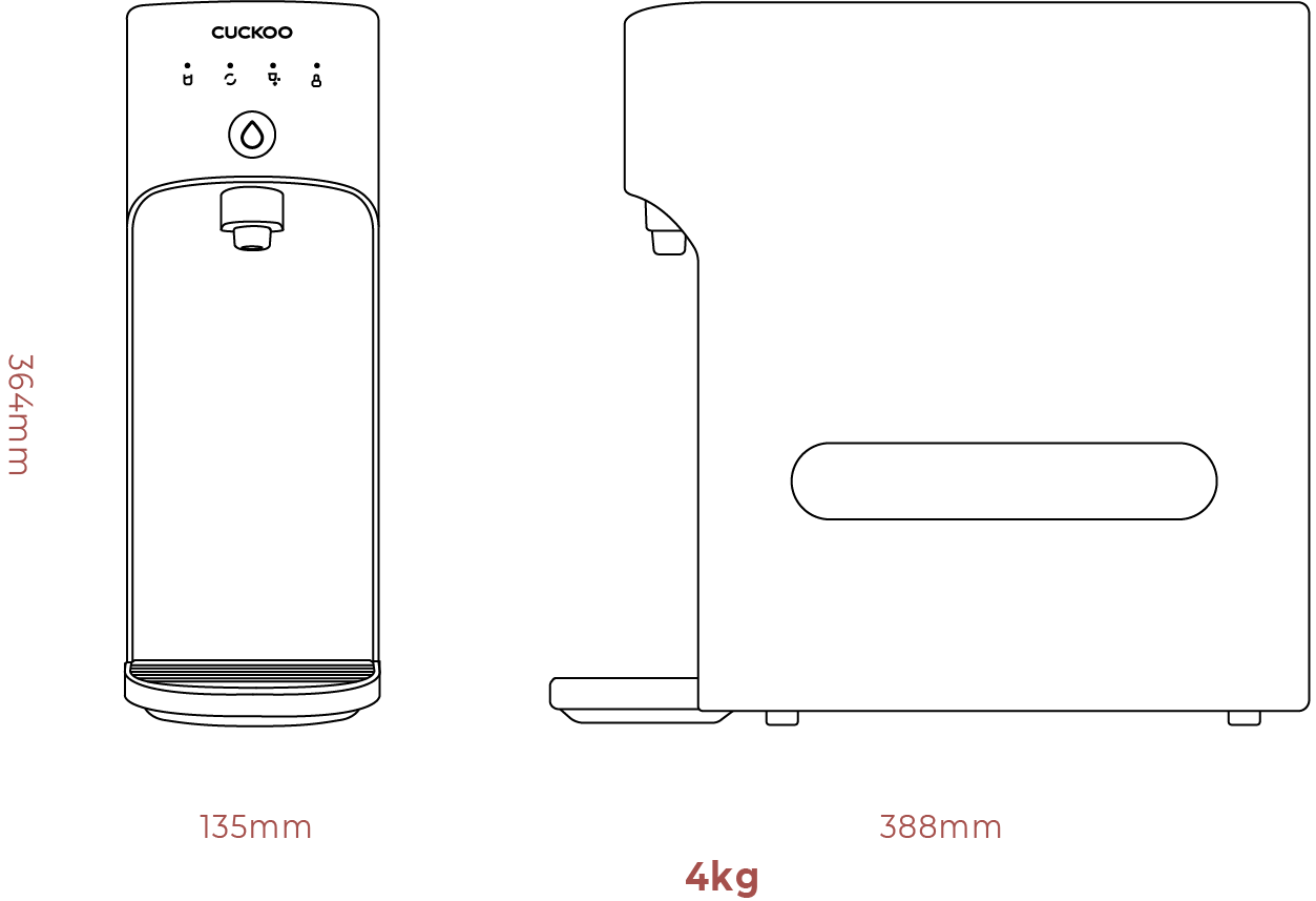 Spesifikasi dimensi CUCKOO KIUT 135mm x 388mm x 364mm