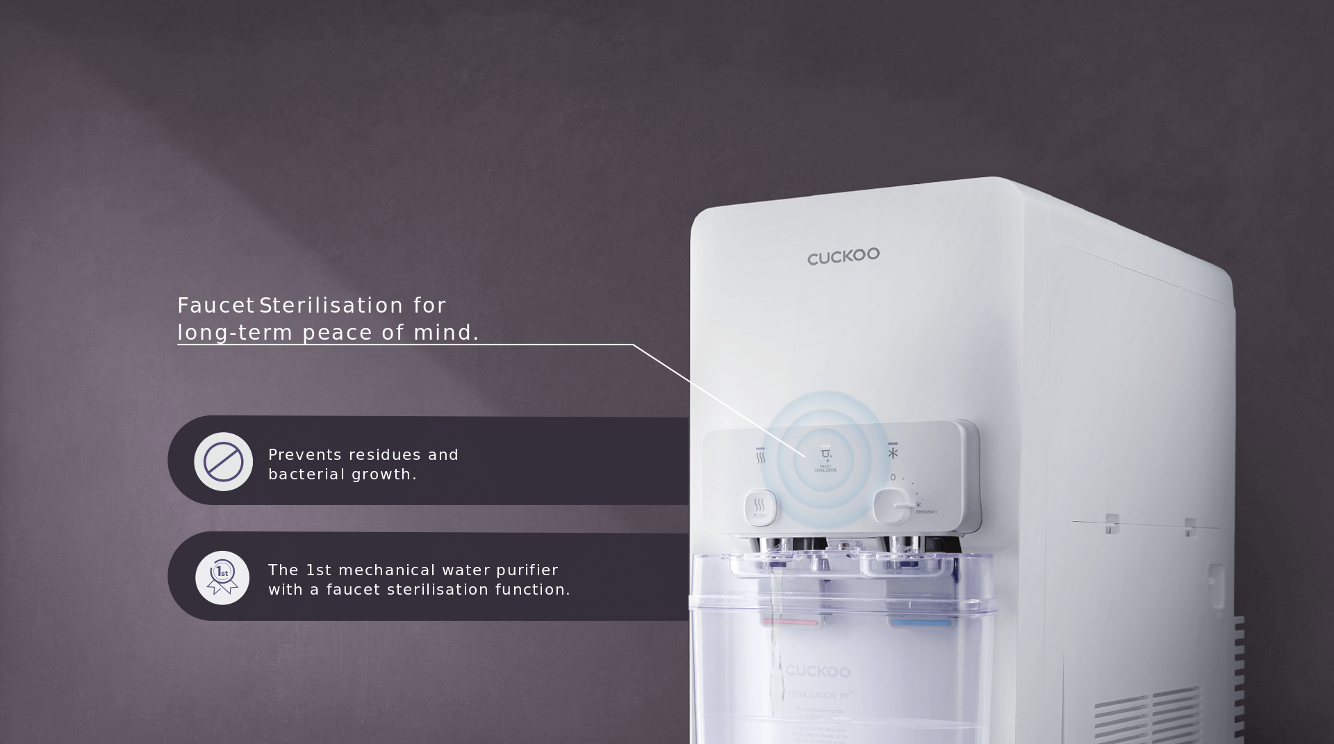 Faucet sterilisation function pada CUCKOO Warrior water purifier