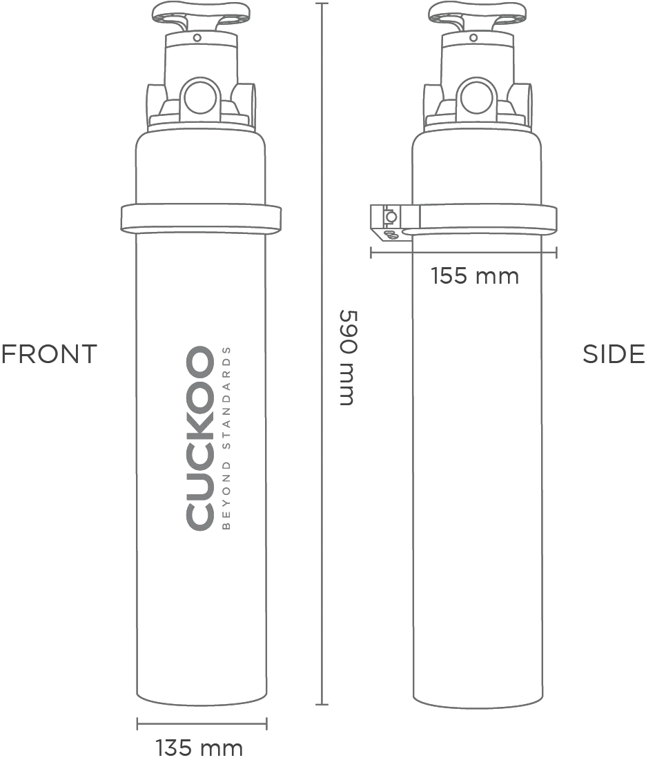 Dimensi CUCKOO Prime X3 — 590mm tinggi, 135mm lebar