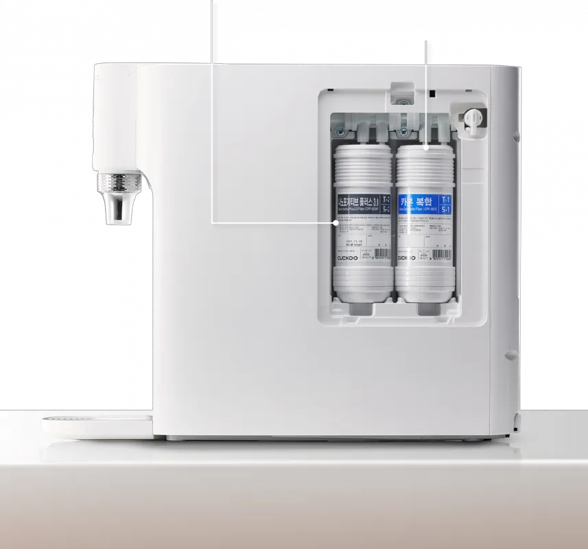 Two CUCKOO Titan filters — Nano Positive Plus 3.0 and Carbon Composite Filter inside the machine