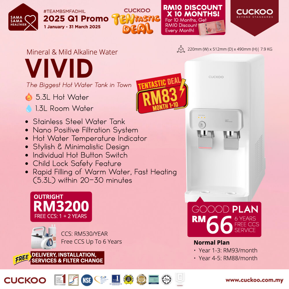 Promo CUCKOO VIVID water purifier harga rental RM66