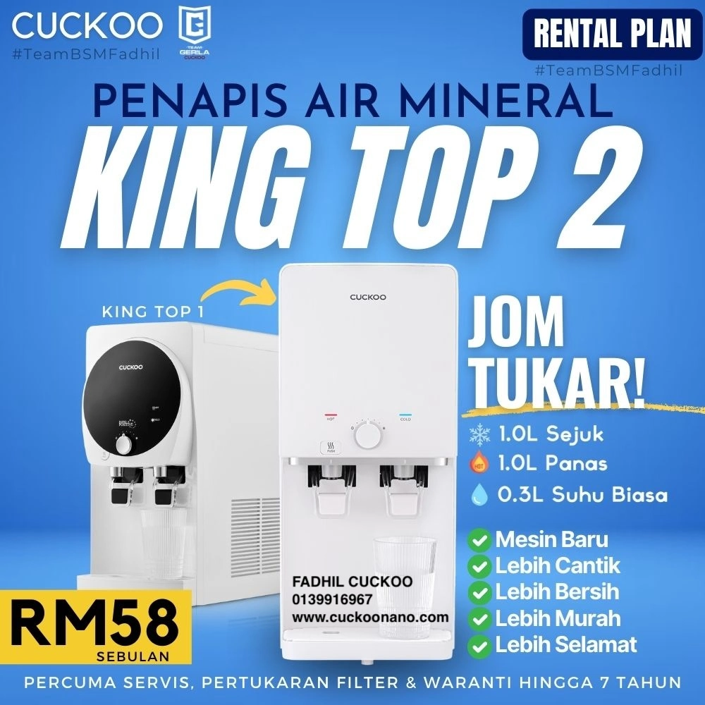penapis air cuckoo king top 2 terbaru promosi rm58 sebulan air mineral alkali ringan