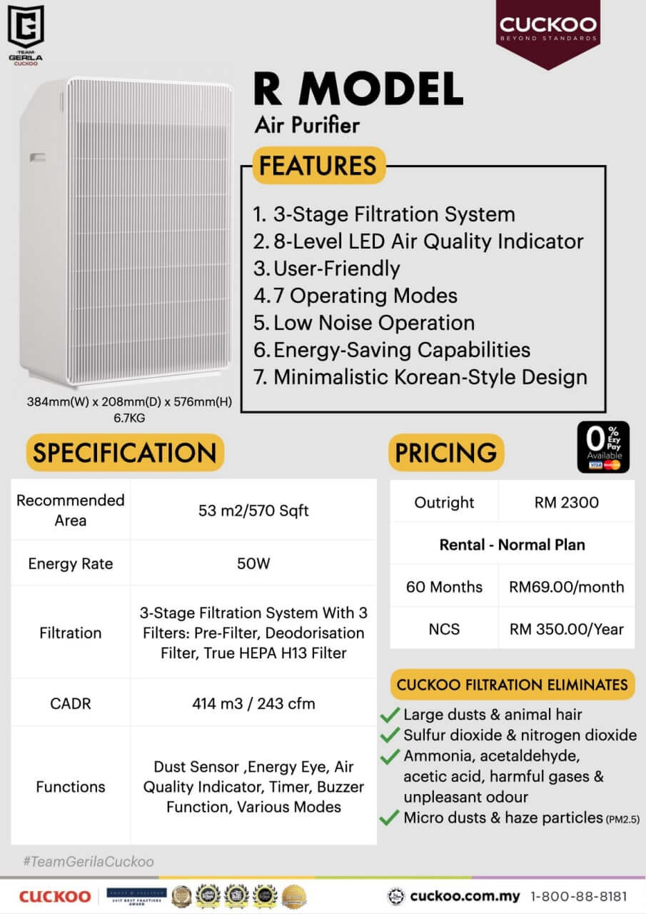 penapis udara cuckoo r model air purifier