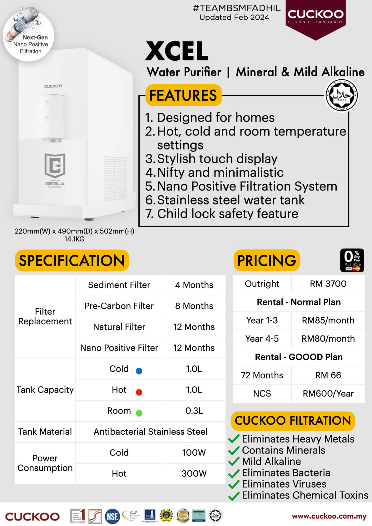 poster A4 spesifikasi penapis air cuckoo water purifier promotion agent ejen cuckoo xcel white