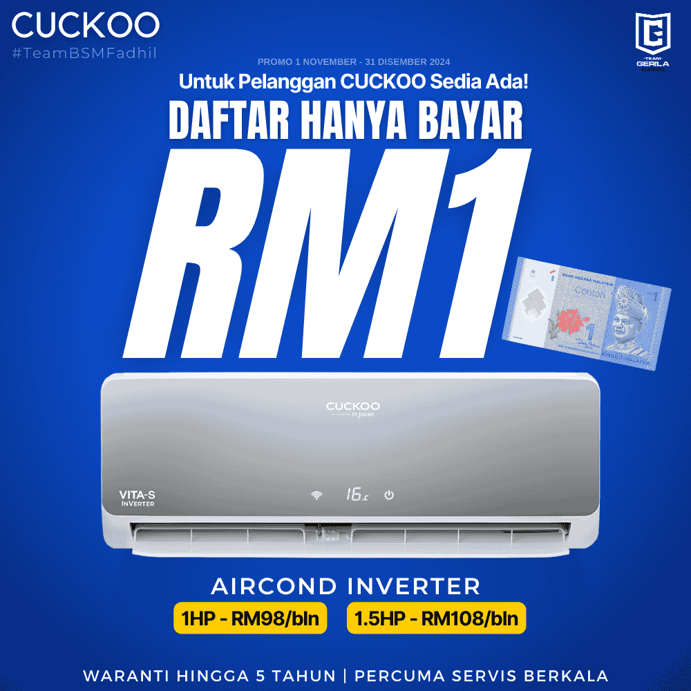 promosi 2024 rm1 aircond cuckoo vita s untuk pelanggan sedia ada existing customer RM1 deal