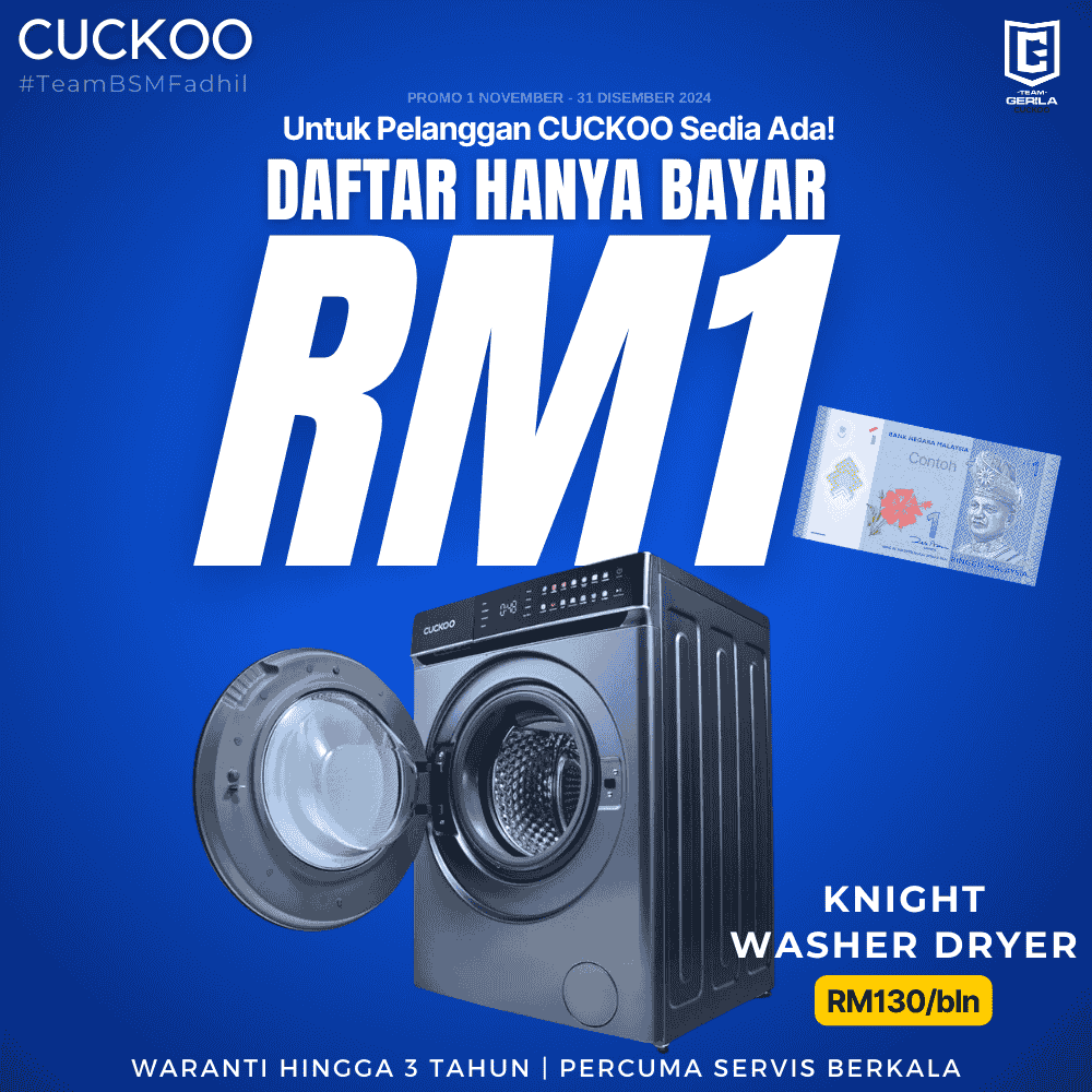promosi 2024 rm1 mesin basuh pengering cuckoo knight washer dryer untuk pelanggan sedia ada existing customer RM1 deal