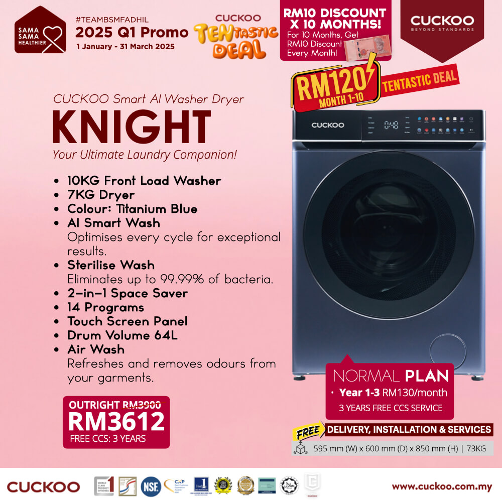 promosi 2025 cuckoo knight washer dryer mesin basuh pengering rm130 promotion agent price harga