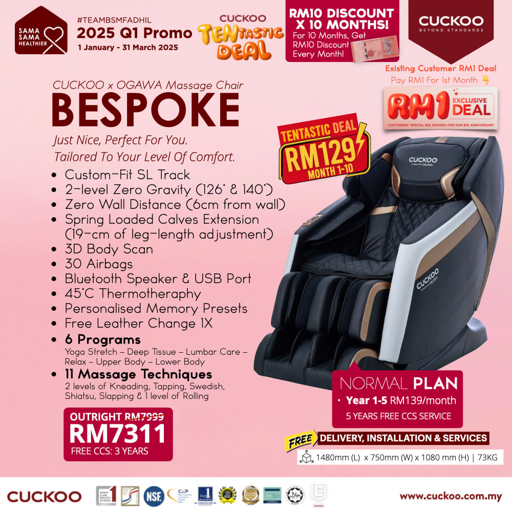 promosi cuckoo 2025 ogawa bespoke massage chair kerusi urut rm139 promotion offer agent