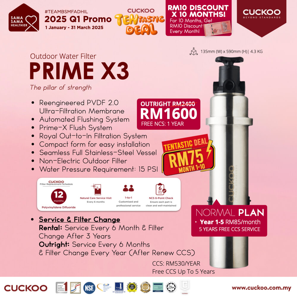 promosi cuckoo 2025 penapis air luar rumah outdoor water filter POE cuckoo prime x3 rm85 promotion agent price harga