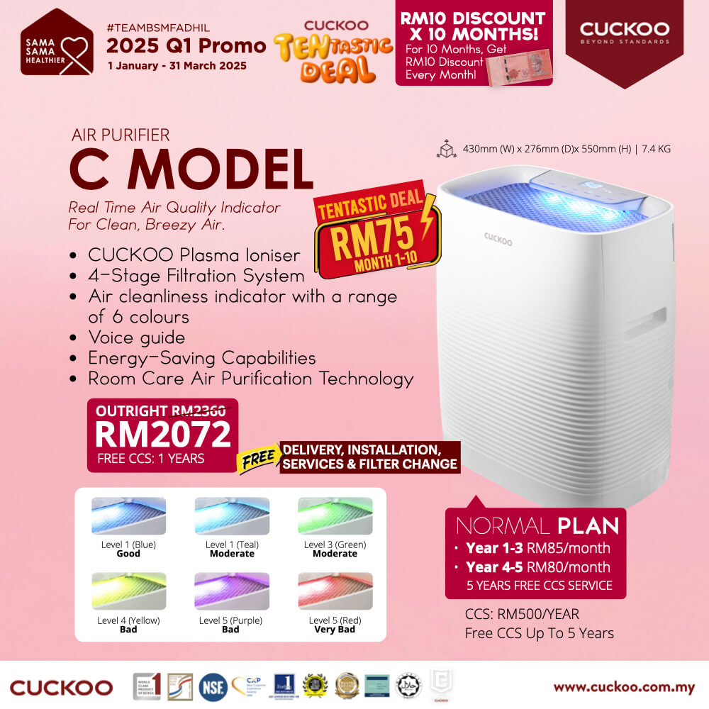promosi cuckoo 2025 penapis udara c Model air purifier RM85 cuckoo promotion offer agent