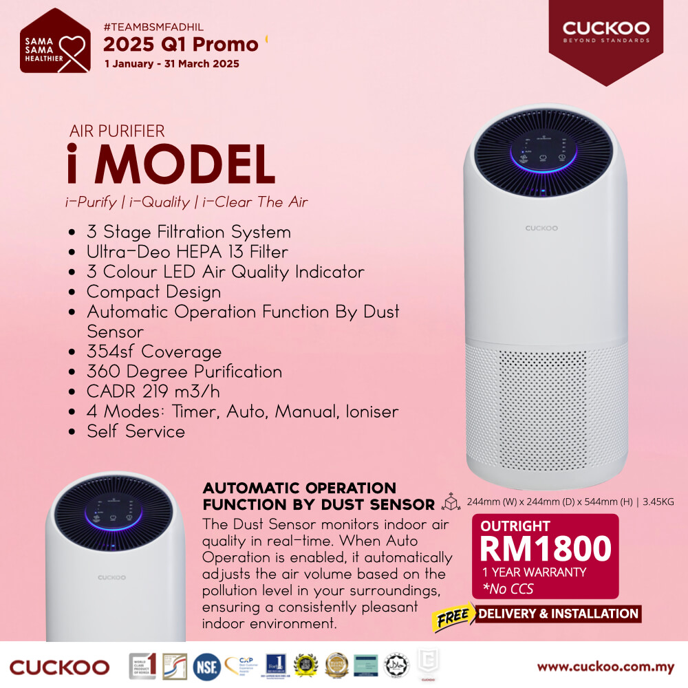 promosi cuckoo 2025 penapis udara i Model air purifier RM1800 cuckoo promotion offer agent
