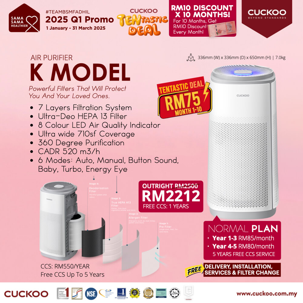 promosi cuckoo 2025 penapis udara K Model air purifier RM85 cuckoo promotion offer agent