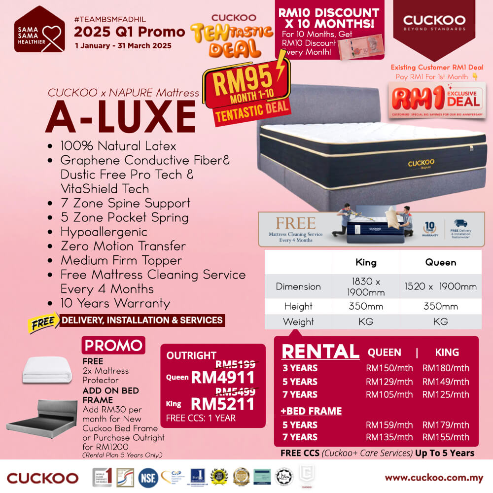 promosi cuckoo 2025 tilam cuckoo king queen size mattress a luxe napure promotion offer agent