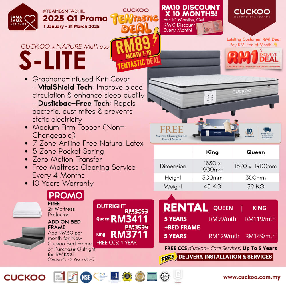 promosi cuckoo 2025 tilam cuckoo king queen size mattress s lite series napure promotion offer agent