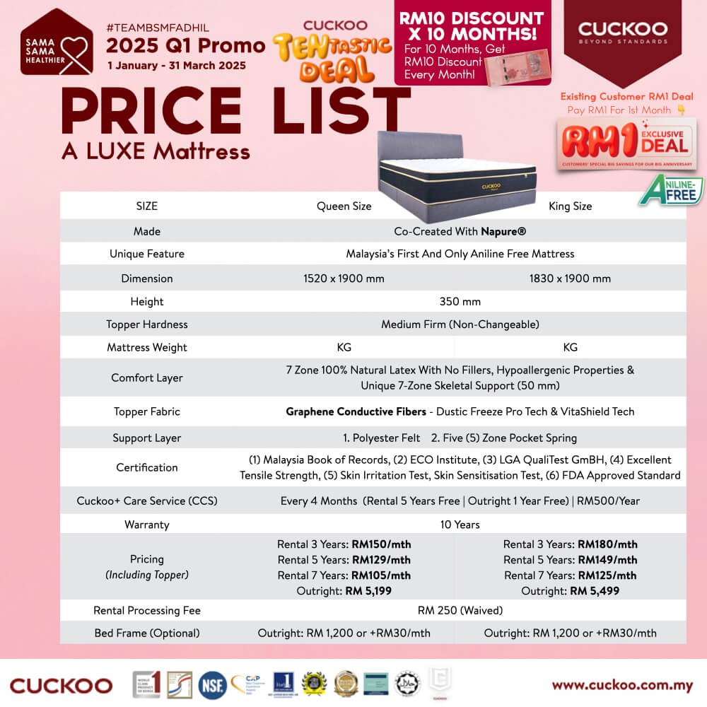 promosi cuckoo 2025 tilam cuckoo mattress s lite napure promotion offer agent