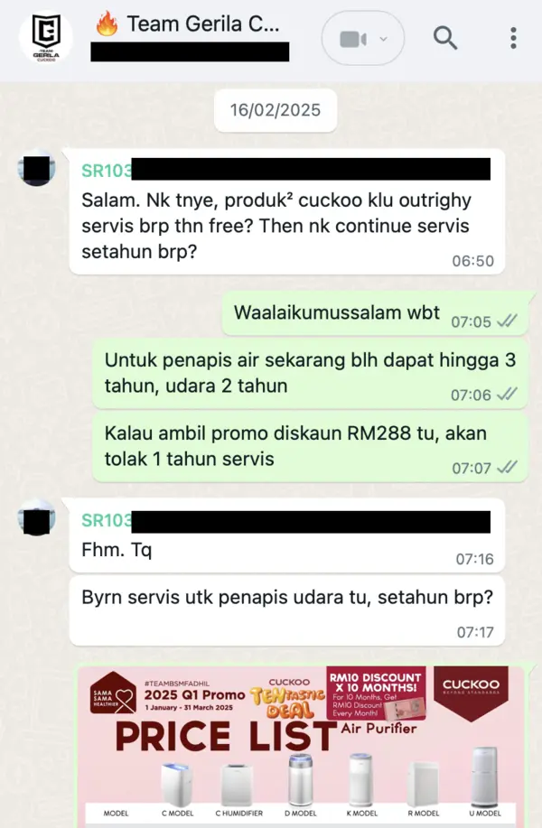 Contoh group support WhatsApp Team Gerila CUCKOO