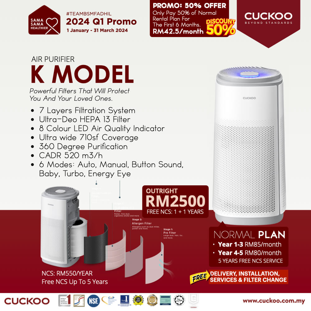 promosi cuckoo 2024 penapis udara K Model air purifier RM85 cuckoo promotion offer agent