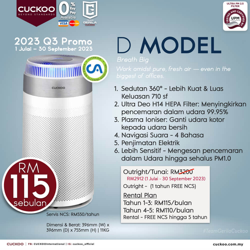 promosi cuckoo 2023 penapis udara D Model air purifier RM115 cuckoo promotion offer agent